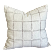 Bastideaux Ronin pillow in Clove with geometric grid pattern on natural linen