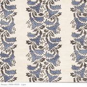 Bastideaux Amaya textile in Lapis with blue and charcoal botanical motifs on a natural ground