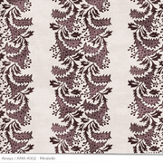 
Bastideaux Amaya textile in Mirabelle with purple and charcoal scrolling botanical motifs on a natural ground