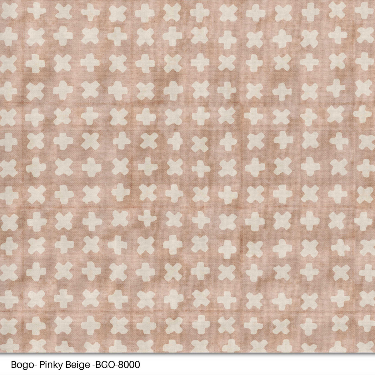 Bastideaux Bogo textile in Pink tone with ivory cross motifs