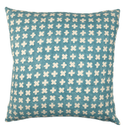 Bastideaux Bogo pillow in turquoise with natural linen cross motifs