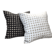 Bastideaux Bogo pillows in Pavement and chalk with ivory cross motifs